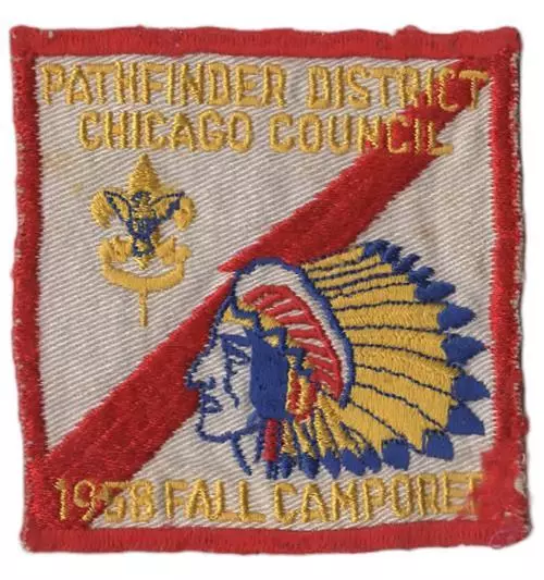 1958 Pathfinder Distrcit Chicago Council Fall Camporee  BSA Patch RD Bdr.  (SEWN