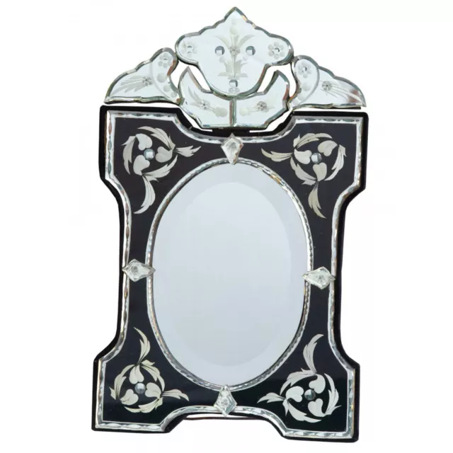 Art Deco Venetian Clear Black Etched Glass Arched Dressing Table Wall Mirror