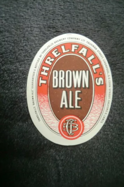 Neuwertig Threlfalls Liverpool & Salford Braun Ale Brauerei Bierflasche Etikett
