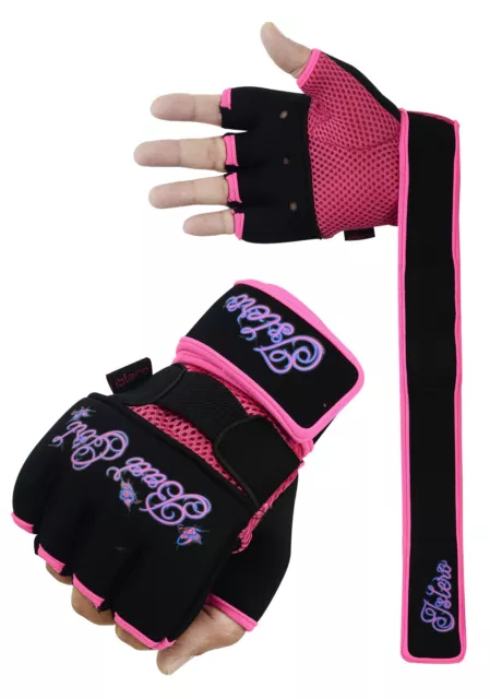 ISLERO Ladies Gel Gloves Boxing Hand Wraps Wrist Support Straps MMA Inner Glove 2