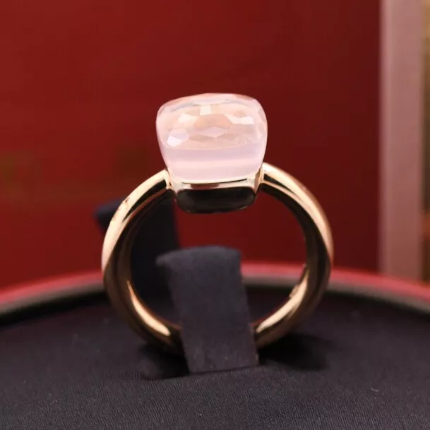 POMELLATO NUDO ANELLO Quarzo Rosa 18 Ct. Rg Nuovo Mai Messo Incl