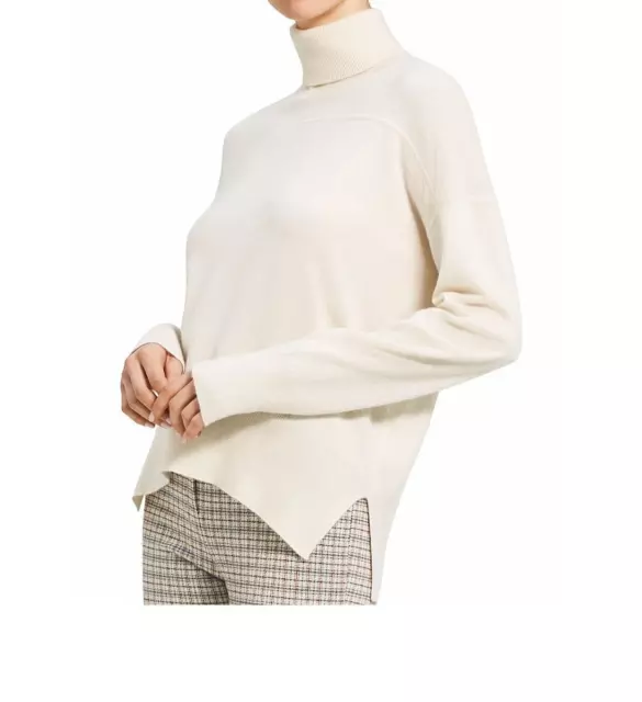 Theory Cashmere Karenia Turtleneck Sweater Curved Hi-Low Hem Ivory XS;NWT$395