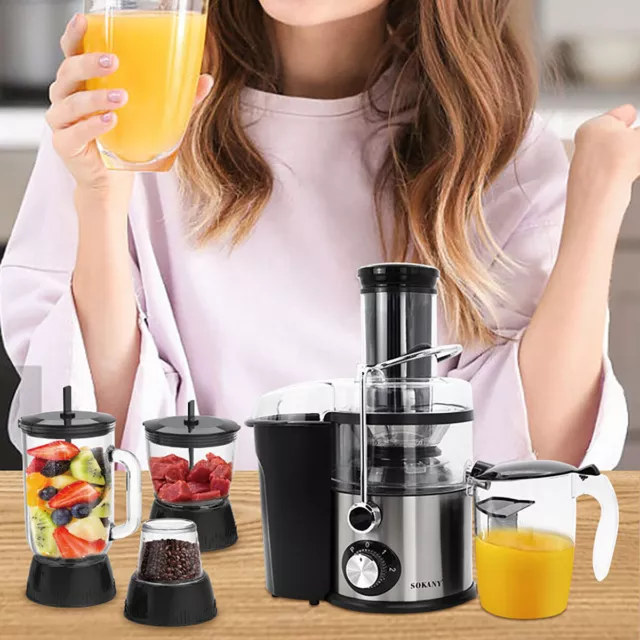 Entsafter Gemüse und Obst Juicer mit Großer Einfüllschacht Saftpresse 4 in 1