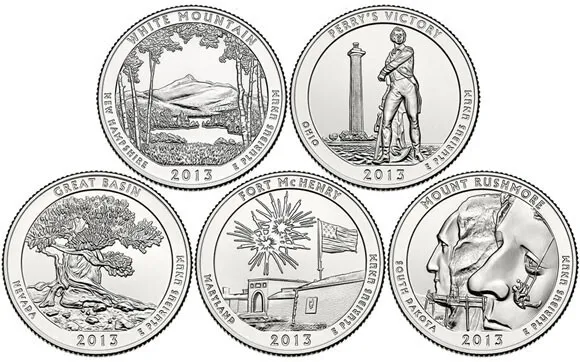 2013 S America The Beautiful Quarters 5 Coin Set
