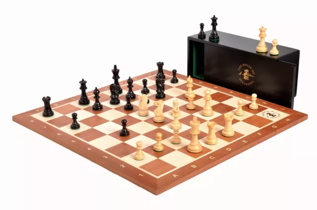 The Library Grandmaster Chess Set, Box & Board Combination - Ebonized Boxwood