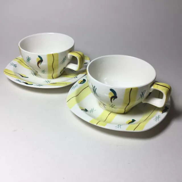 Two Vintage Jessie Tait Fiesta Midwinter 1950’s Stylecraft Cups And Saucers