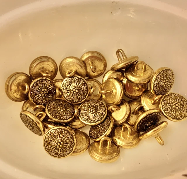 Late 19th Century Arts & Crafts Style Victorian Brass Buttons; Set/12
