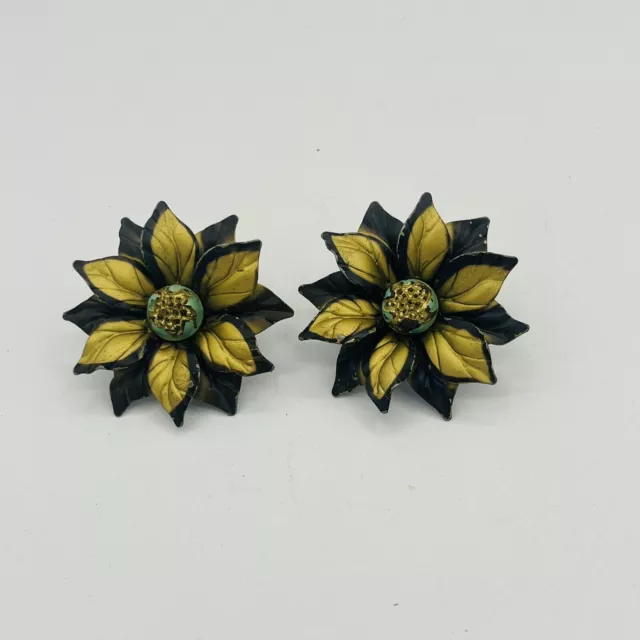 Black Gold And Teal Metal Flower Curtain Tie Back Pins Set Of 2