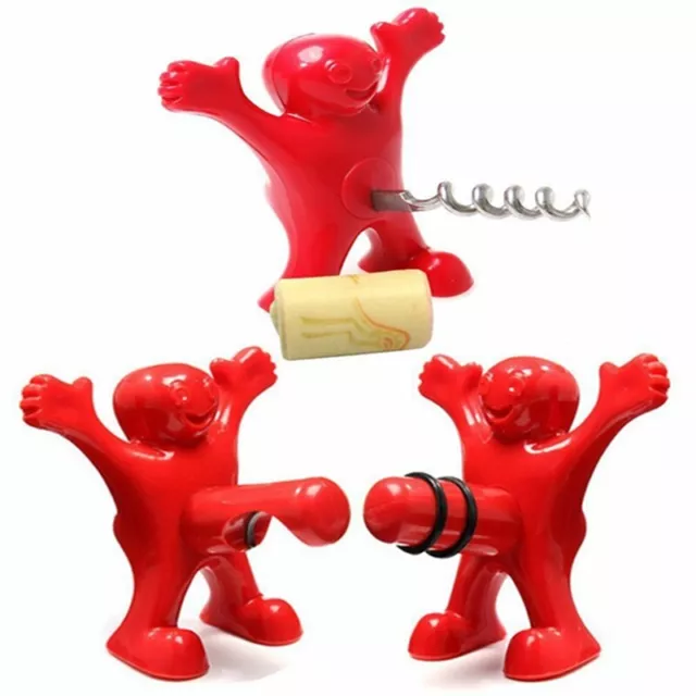 Happy Man Wine Stopper Novelty Beer Corkscrew and Bottle Opener Set of 3