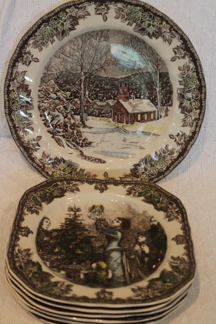 Johnson Bros. Christmas Friendly Village Square Six Cake Plates - One 10 " Cake
