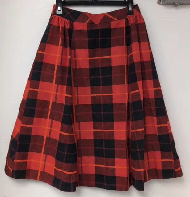 Kate Spade Women's New York Woodland Buffalo Plaid Midi A-Line Skirt Size 2