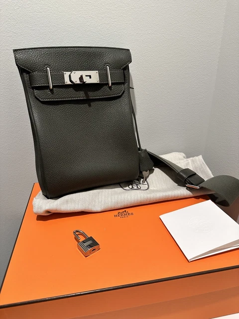 Authentic Hermes Hac A Dos PM Vert de Gris Togo Leather PHW Birkin Backpack