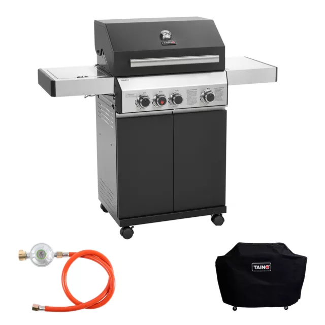TAINO BLACK 3+1 Set Gasgrill Griller Seitenbrenner BBQ 3 Brenner Matt Schwarz