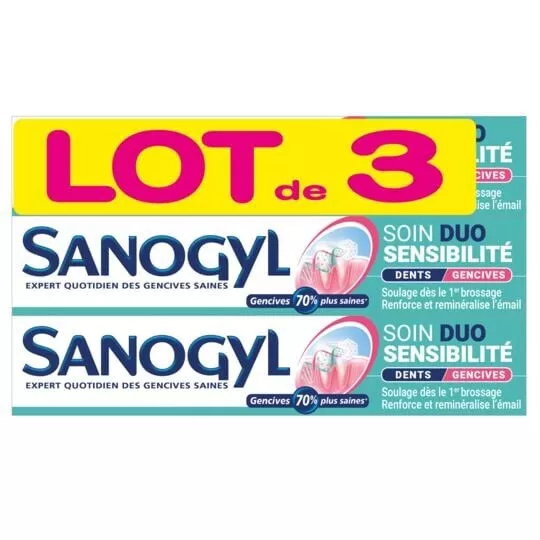 lot 3 Dentifrices SANOGYL soin duo sensibilité dents sensibles  ( 75ml x 3)