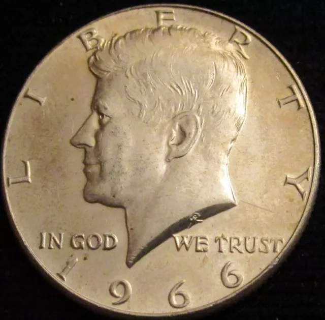 *Gutse* Estados Unidos, Medio Dolar 1966, Kennedy, Plata. Sin Circular.