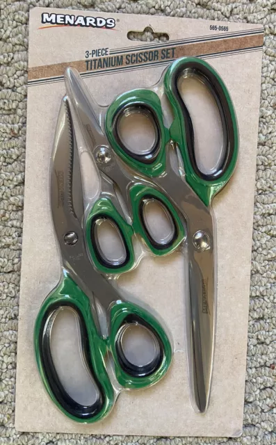 NIP Menards Branded Titanium Scissors Set 3 pack 9" 8" 5.25" R/L 5650565 New