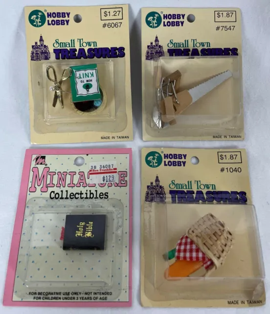 Vtg Dollhouse Miniatures Tool Bible Knitting Lot Hobby Lobby Small Town Treasure