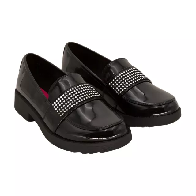 Rachel Shoes Black Patent Rhinestone-Accent Maude Loafer Girls Shoes Size 4