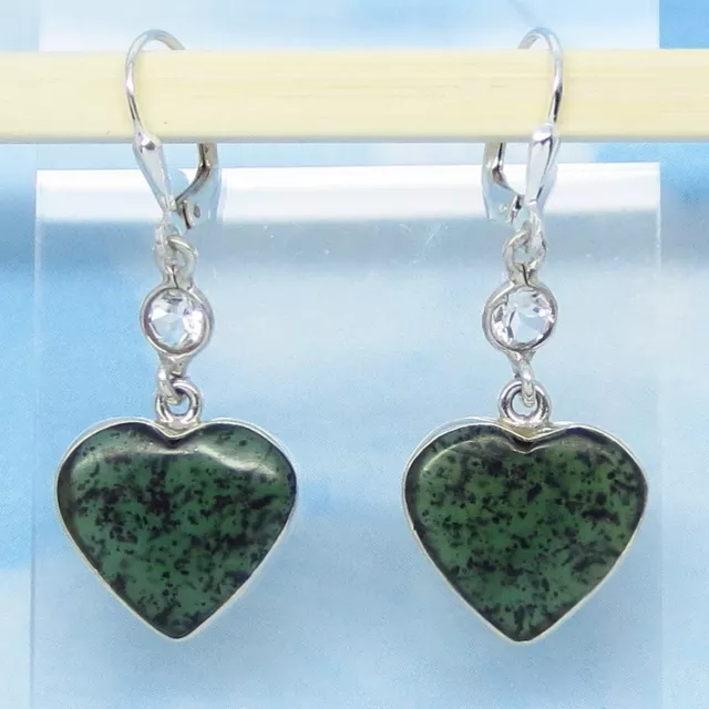 Canadian Nephrite Jade Heart Earrings 925 Sterling Silver Leverback 152019