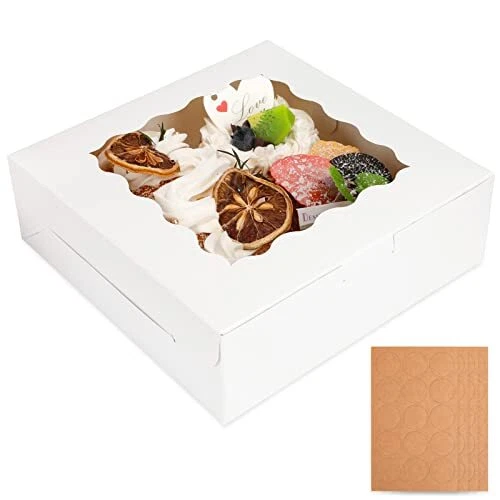 8x8x2.5 Inches Bakery Boxes 50pcs White Cookie Boxes Pastry Boxes with Window