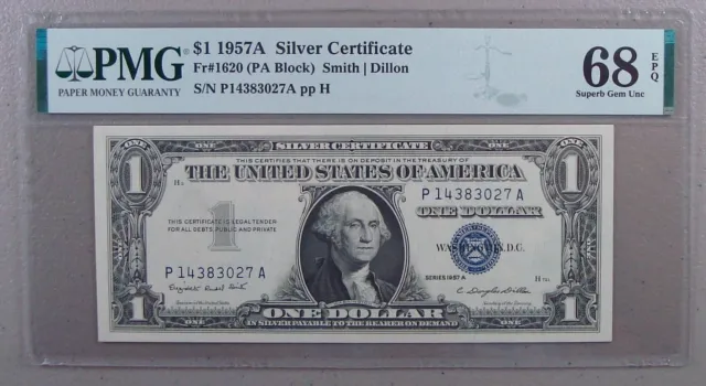 1957A Fr. 1620 $1 Silver Certificate PMG Superb Gem Uncirculated 68 EPQ