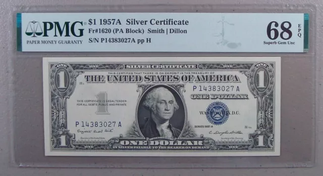 1957A Fr. 1620 $1 Silver Certificate PMG Superb Gem Uncirculated 68 EPQ
