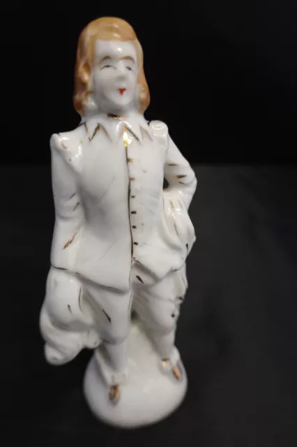 Vintage Colonial Man White Gold Tone Made In Occupied Japan Porcelain Figurine