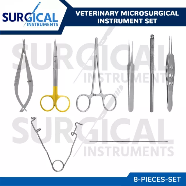 8 Pcs Veterinary Microsurgical Instruments Set Surgical Kit German Grade