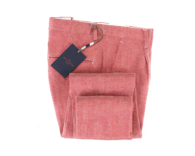 NWT ENTRE AMIS PANTS linen cotton trousers red white luxury Italy 47 us 33