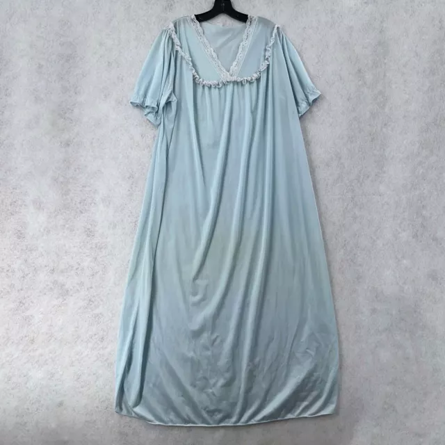 Vintage Sears Satin Nightgown Womens 2X Blue Nylon Long Lace Trim Gown