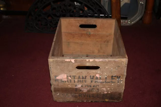 Antique Raritan Valley Farms Somerville NJ Wood Milk Bottle Carrier Box w/Handle