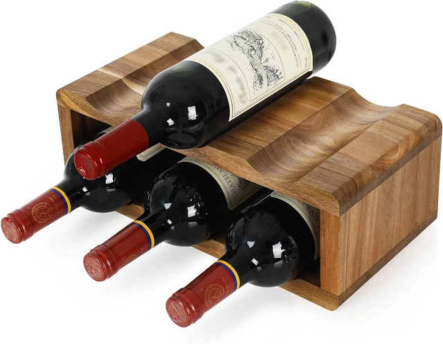 Wooden Wine Racks Countertop 6 Bottle,Acacia Wine Rack for Shelf Wine Bottle Hol