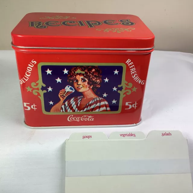 Retro NEW Coca Cola Recipe Box Tin w/ Original File Cards With 5 CENT AD     X15