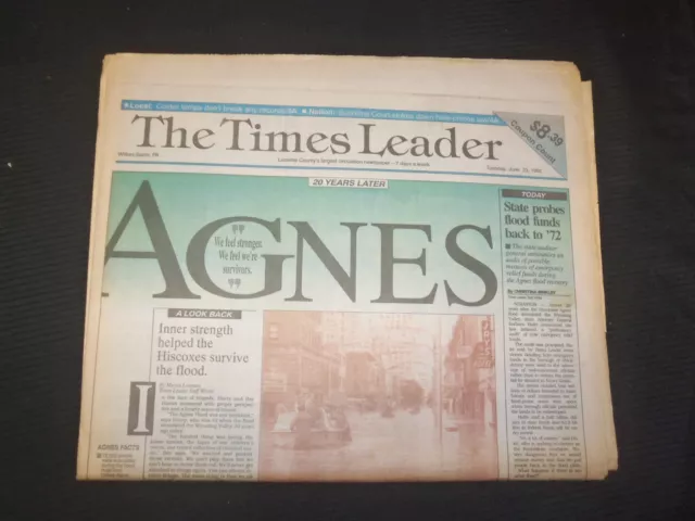 1992 June 23 Wilkes-Barre Times Leader - 20 Years Later Agnes Flood - Np 7539