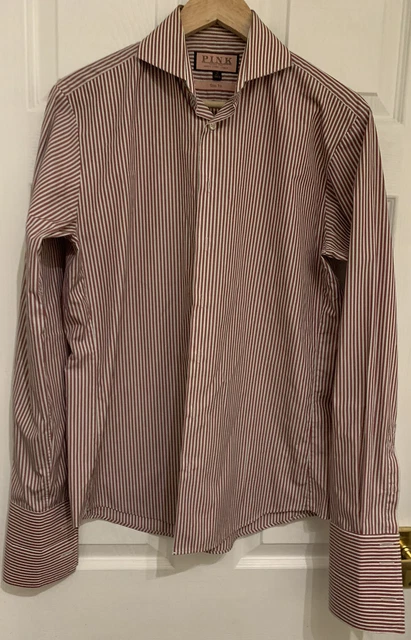 Camicia a righe rosa Thomas bianca, rossa e grigia taglia 15 slim fit