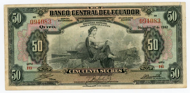 Ecuador  … P-94a … 50 Sucres … Dic.1.1942 … Choice *VF*.😉 Serie IG.
