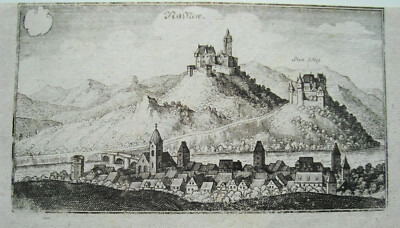 Castelli Castello Nassau Lahn Con Castello Pietra Vero Vecchio Merian Incisione 1646 