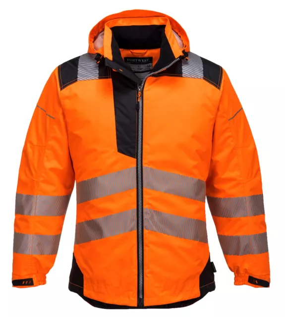 Waterproof Hi Vis Jacket padded Quilt lined High Visibility coat Portwest T400