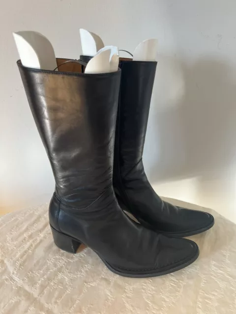 Aeffe Femmes Cuir Bottes Italie Noir 38 Eur 8 US