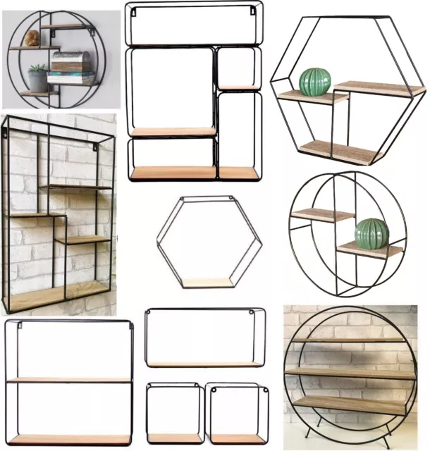 Retro Wall Storage Unit Metal Wood Industrial Style Shelves Vintage Shelf Rack