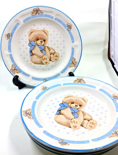 Set of 4 Vintage Tienshan Stoneware Country Bear Theodore Salad Dessert Plates