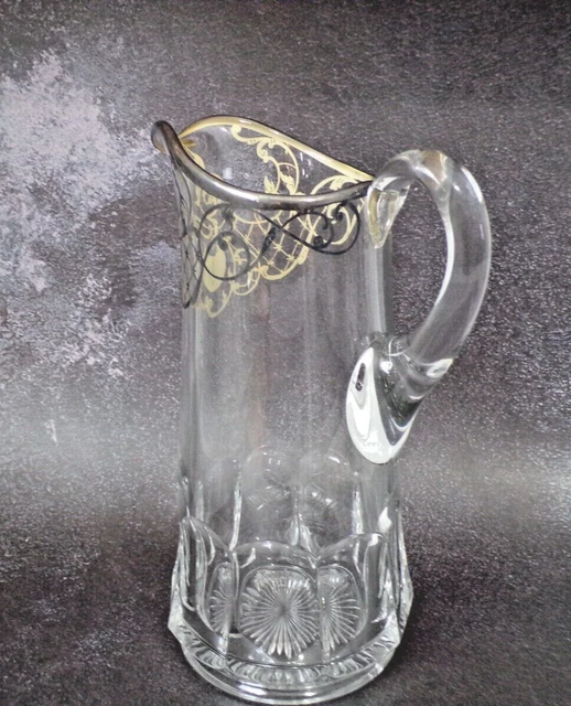 Vintage Rare Nouveau Sterling Silver Overlay Water Pitcher