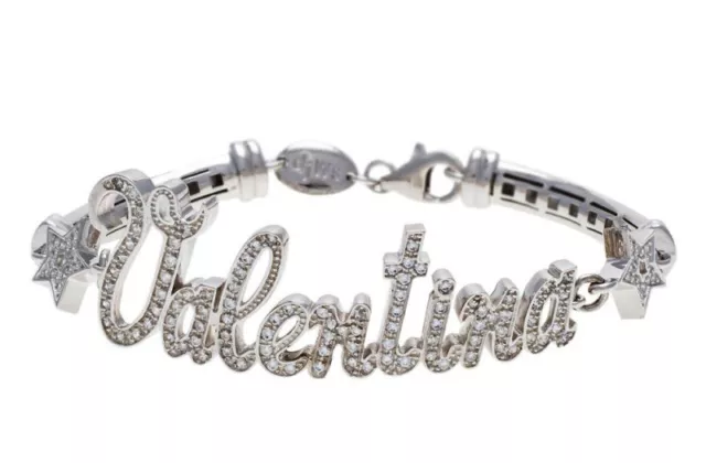 Bracciale argento 925 con scritta nome zirconi brillanti rodiato gioielli donna