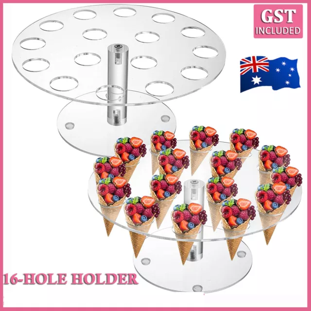 16-Hole Round Acrylic Ice Cream Cone Dessert Holder Display Stand Banquet Shelf