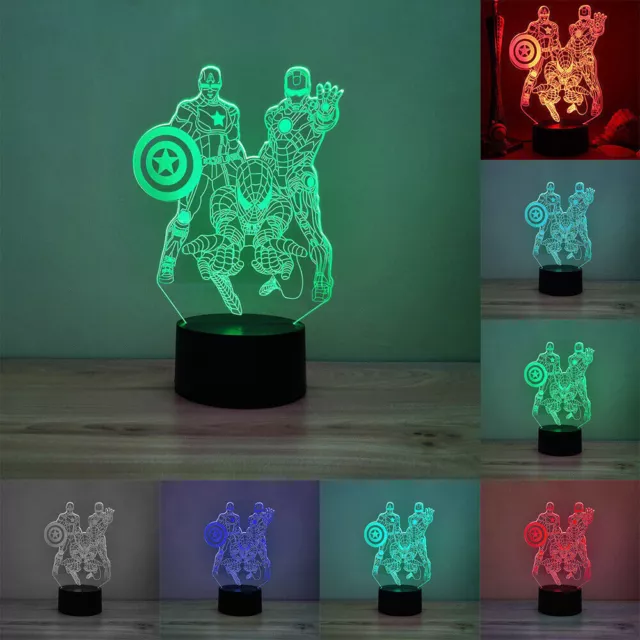 3D Marvel The Avengers LED Night Light Ironman Spiderman Superhero Lamps Decor