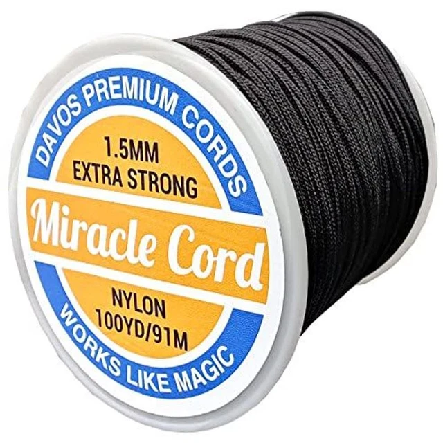 Miracle Cord 1,5 mm nailon multiuso extra fuerte trenzado 200 yardas, negro