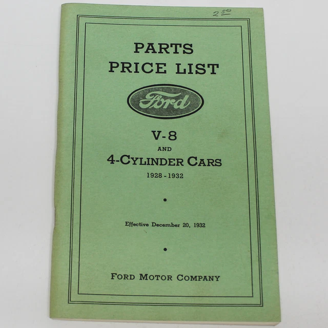 PARTS PRICE LIST Ford V8 and 4 Cylinder Cars 1928 To 1932 Ford Motor
