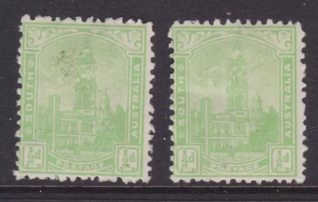 SOUTH AUSTRALIA 1899 1/2d Yellow Green QV X2 MINT/MH SG 241 (GK37.3)