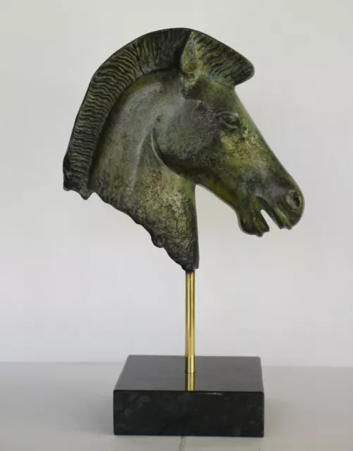 Ancient Greek Horse Head - Symbol of Wealth, Prosperity - Marble Base - Bronze