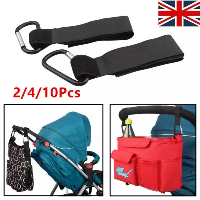 Pushchair Hook Clip Large Buggy Pram Shopping Trolley Bag Mummy Carry - 2/4/10x